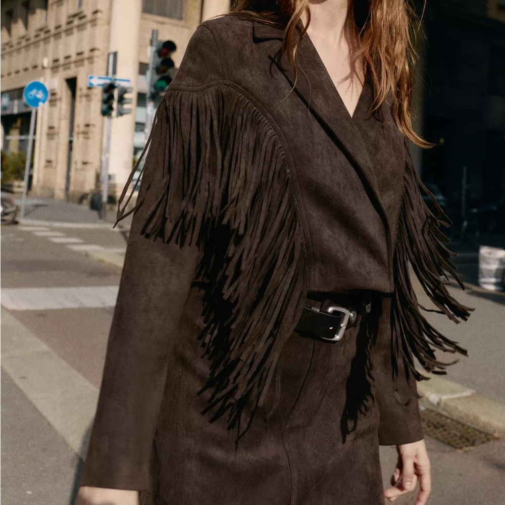 ZARA FAUX SUEDE FRINGED JACKET - Picture 7 of 16